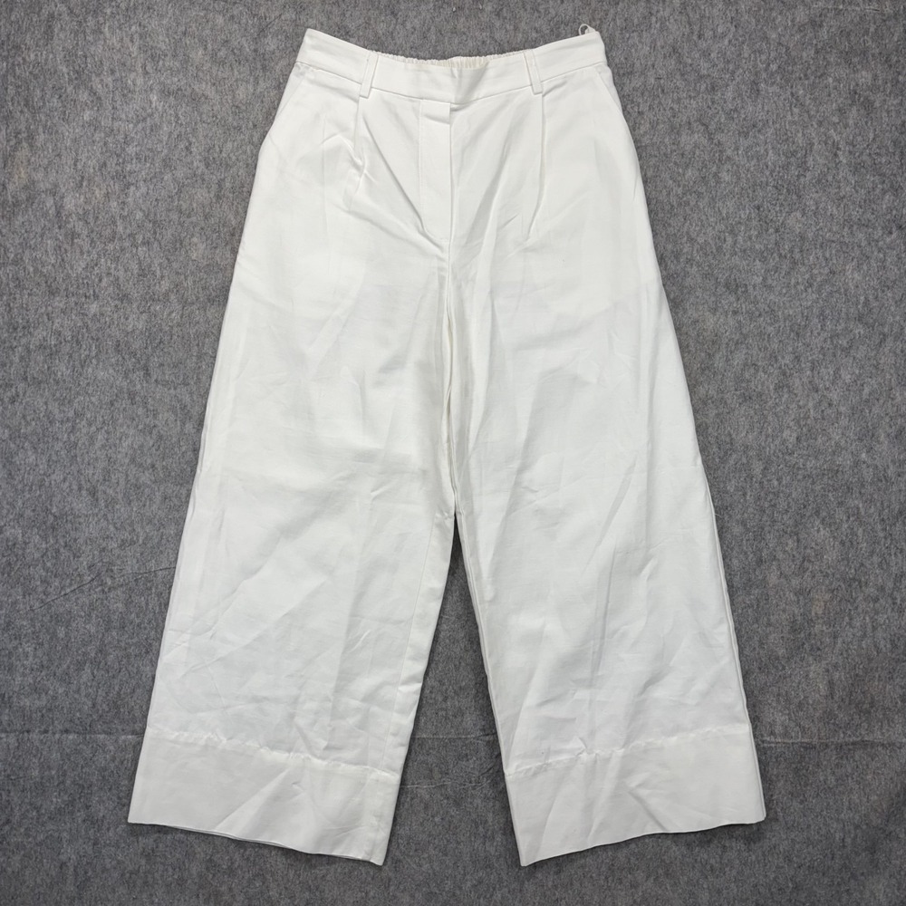 Matteau Cotton Flax Trouser Pants Women's US 8 White Wide Leg Relaxed Australian